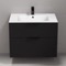 Wall Mounted Black Bathroom Vanity, Modern, 32